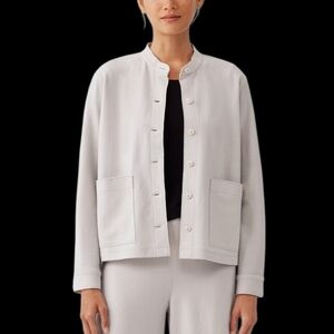 NEW EILEEN FISHER XL Wool Mandarin Collar Button Down Long Sleeve Jacket Chalk